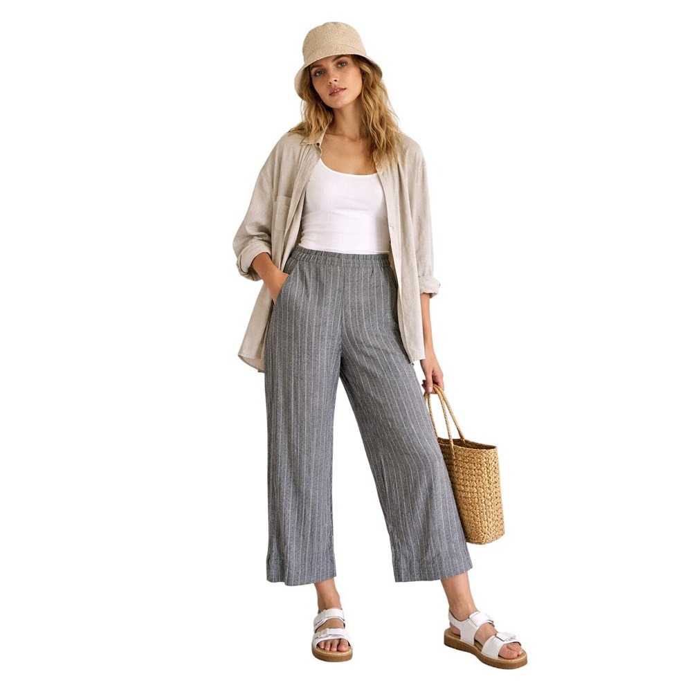 GODDESS‎ GEAR Hemp Blend Cropped Pants Gray Stripe Lagenlook S